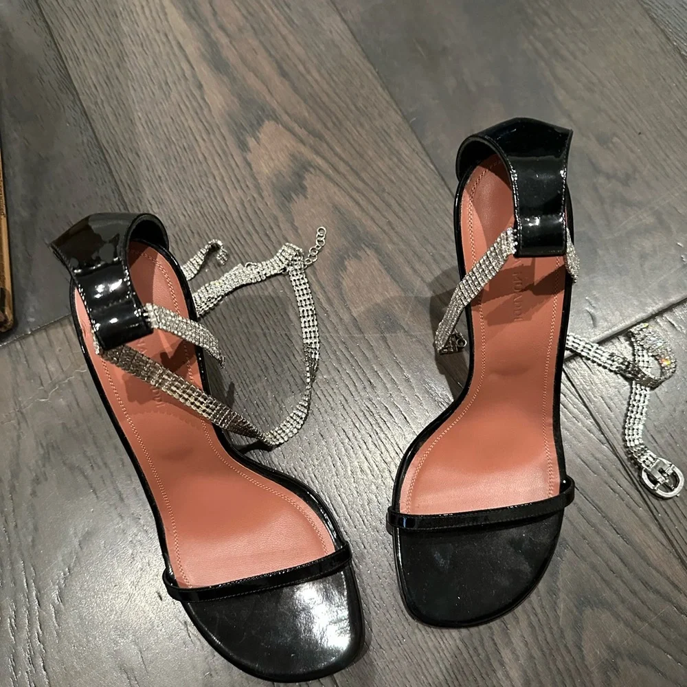 Amina Muaddi Black and Silver Crystal Embellished Heels - Picture 2 of 5